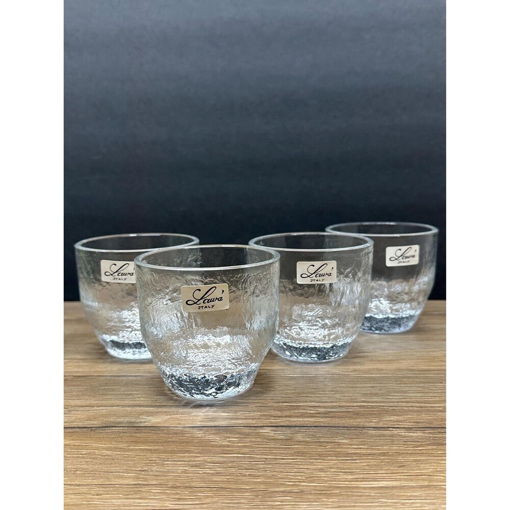 Vintage Laura Glassworks Rustico Clear Ice Textured Juice Glass Set of 4 NIB